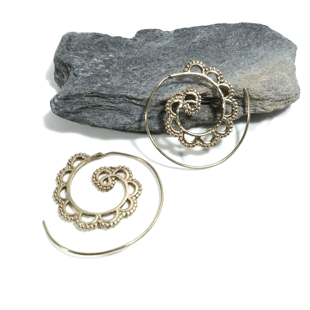 ORECCHINI ETNICI Ottone lucido ORECCHINI | SPIRALE | puntinati
