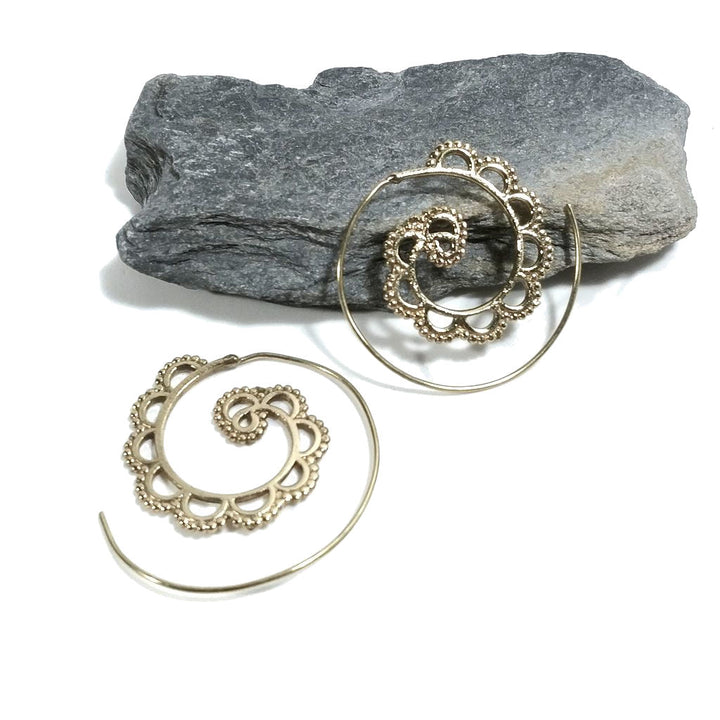 ORECCHINI ETNICI Ottone lucido ORECCHINI | SPIRALE | puntinati
