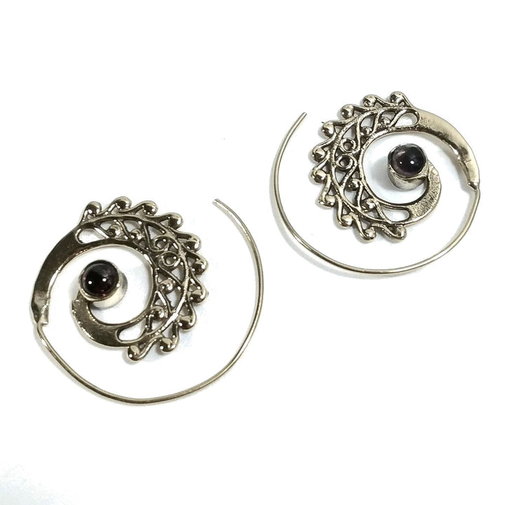 ORECCHINI ETNICI Ottone lucido ORECCHINI Ametista | SPIRALE | BOHO style