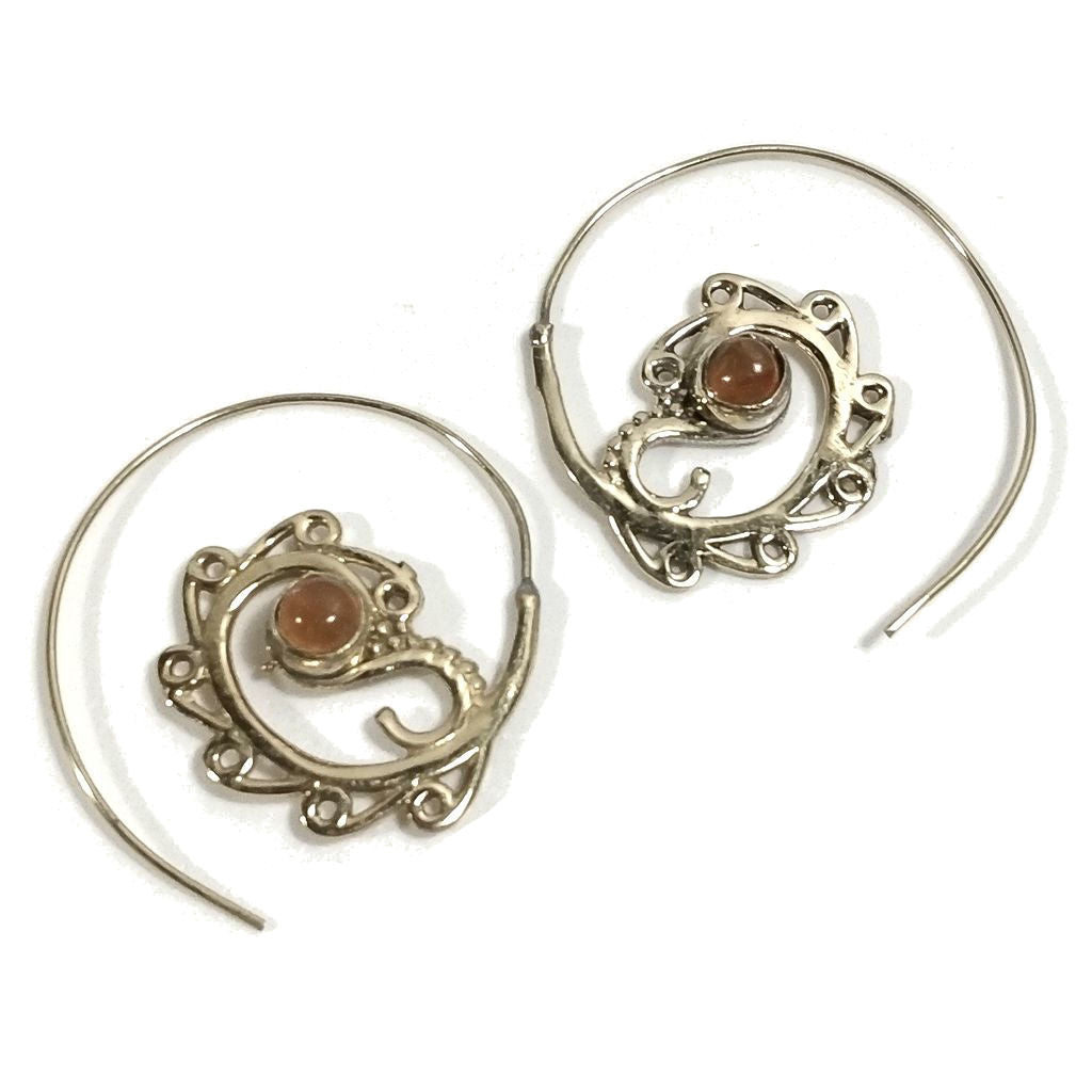 ORECCHINI ETNICI Ottone lucido ORECCHINI Corniola | SPIRALE | BOHO style