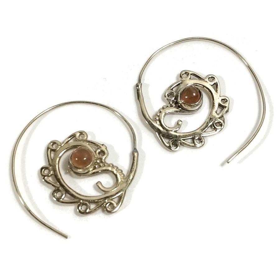 ORECCHINI ETNICI Ottone lucido ORECCHINI Corniola | SPIRALE | BOHO style