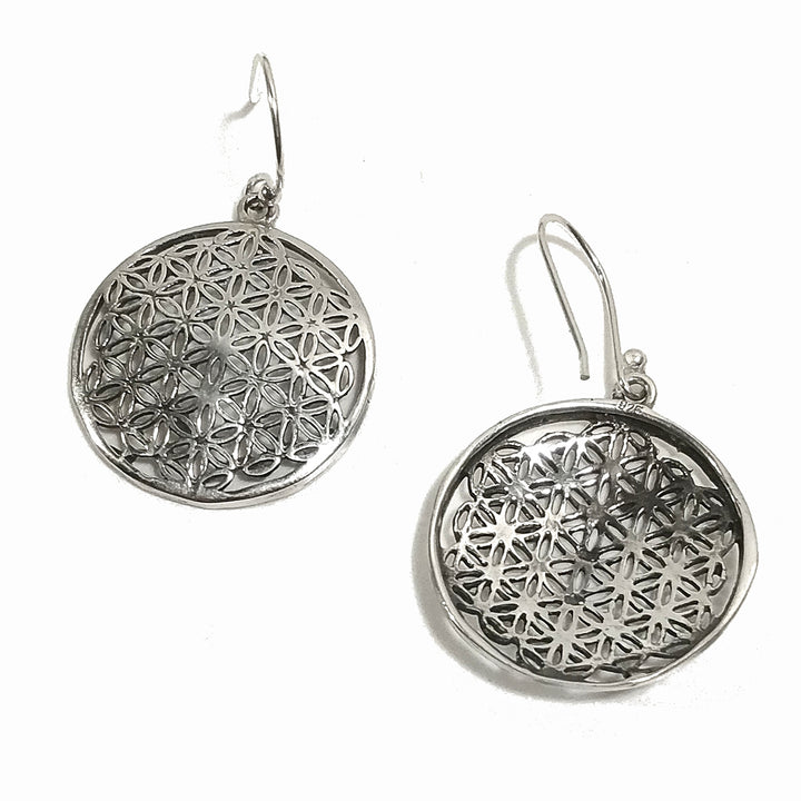 ORECCHINI etnici pendenti in Argento 925 | Fiore della Vita | Gioielli in argento
