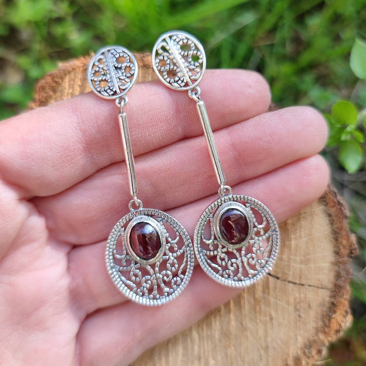 ORECCHINI BALENDU in argento 925 con pietra | Orecchini argento con GRANATO