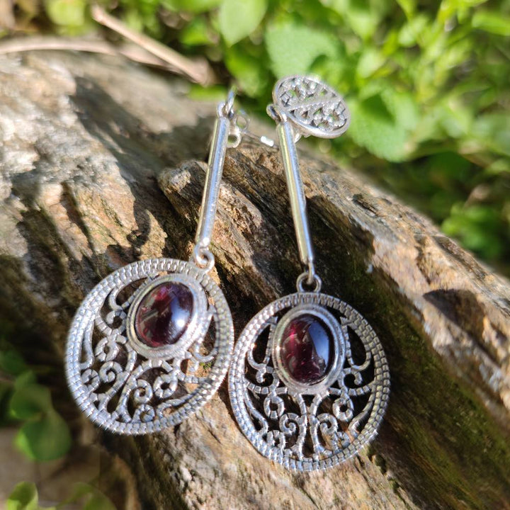 ORECCHINI BALENDU in argento 925 con pietra | Orecchini argento con GRANATO