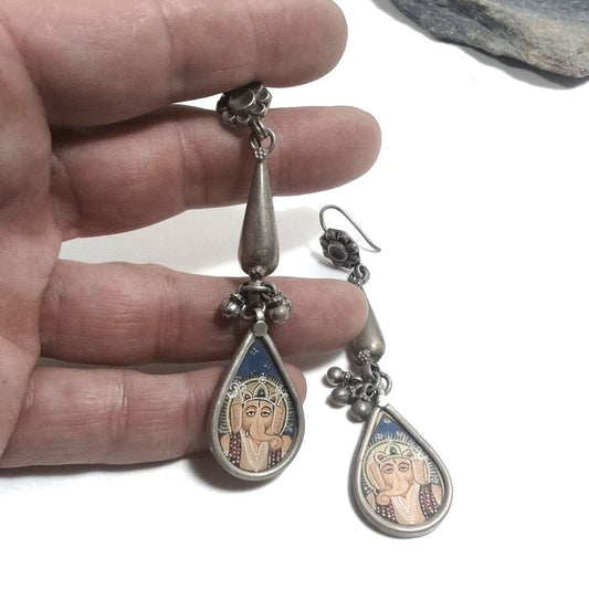 ORECCHINO etnico argento vecchio GANESH | Deccani pitture argento