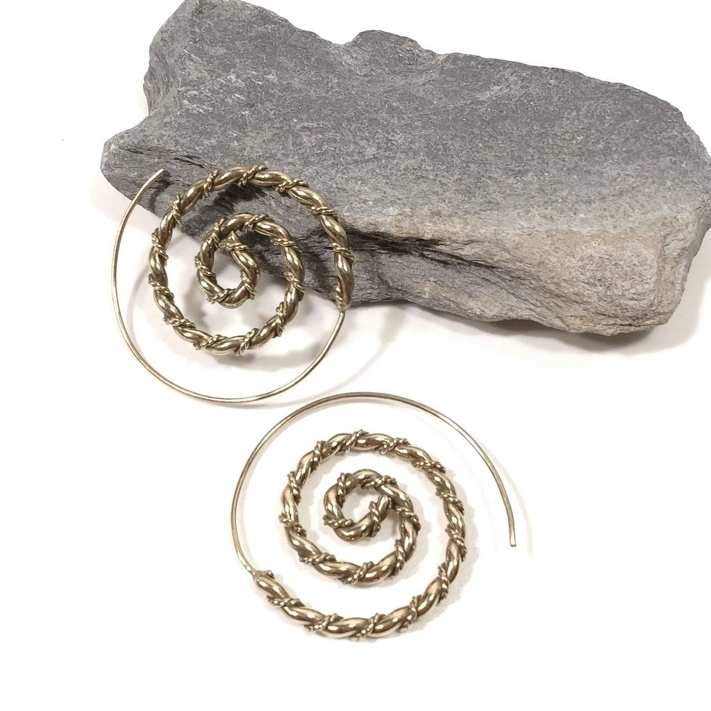 ETHNIC EARRINGS Spiral polished brass NATMA