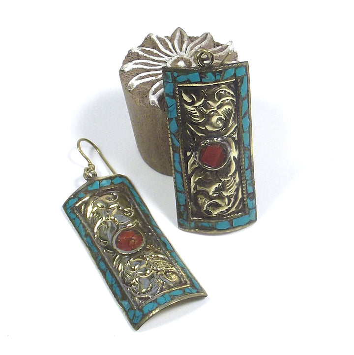 orecchini corallo turchese tibet etnico earrings ohrringe