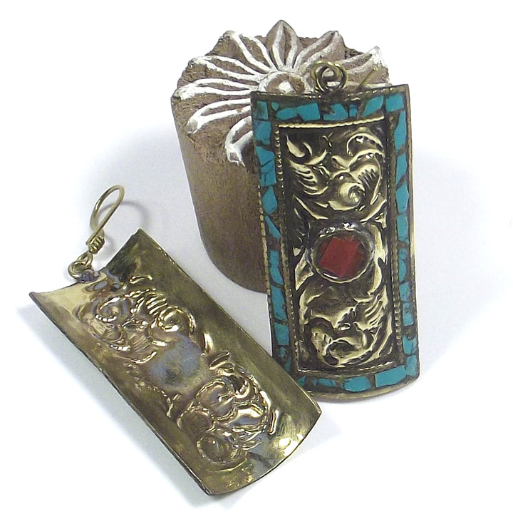 orecchini corallo turchese tibet etnico earrings ohrringe