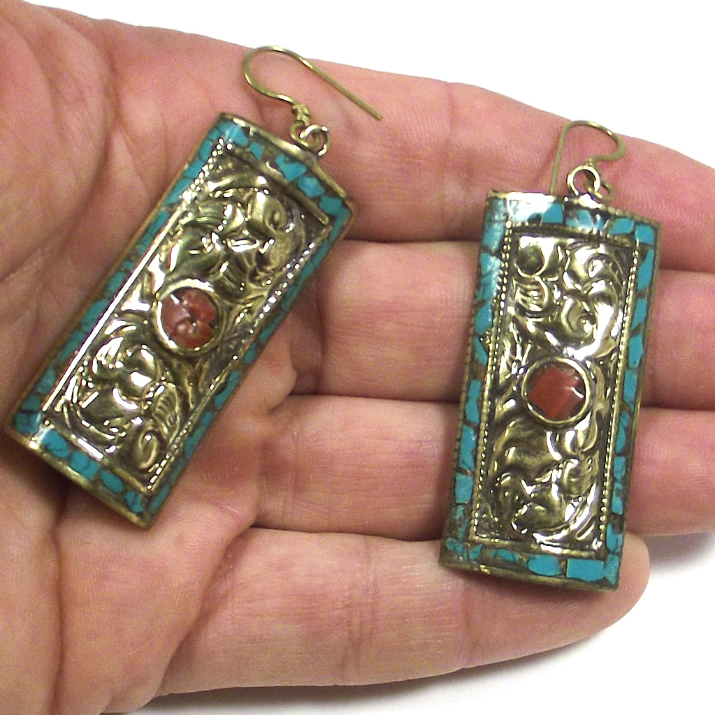 orecchini corallo turchese tibet etnico earrings ohrringe
