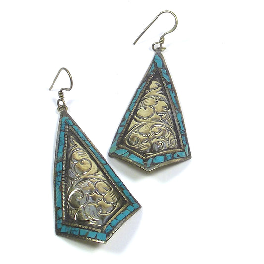 orecchini ottone turchese etnico earring ohrringe