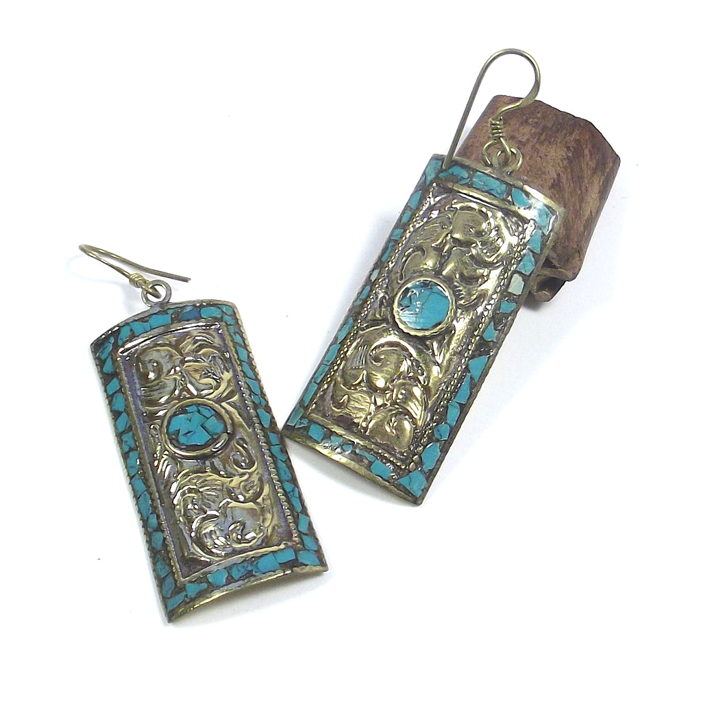 ETHNIC brass earring Rectangular earring