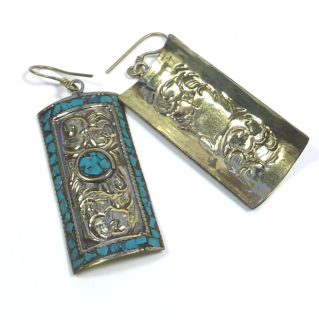 ETHNIC brass earring Rectangular earring