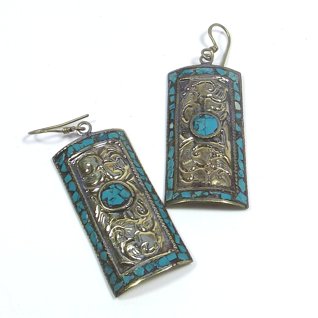 ETHNIC brass earring Rectangular earring