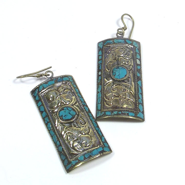 ETHNIC brass earring Rectangular earring