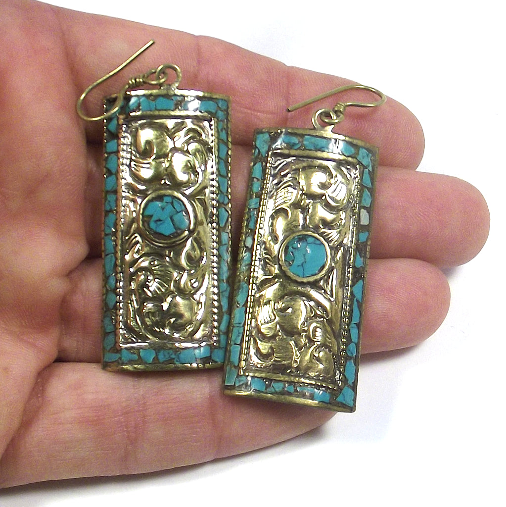 ETHNIC brass earring Rectangular earring