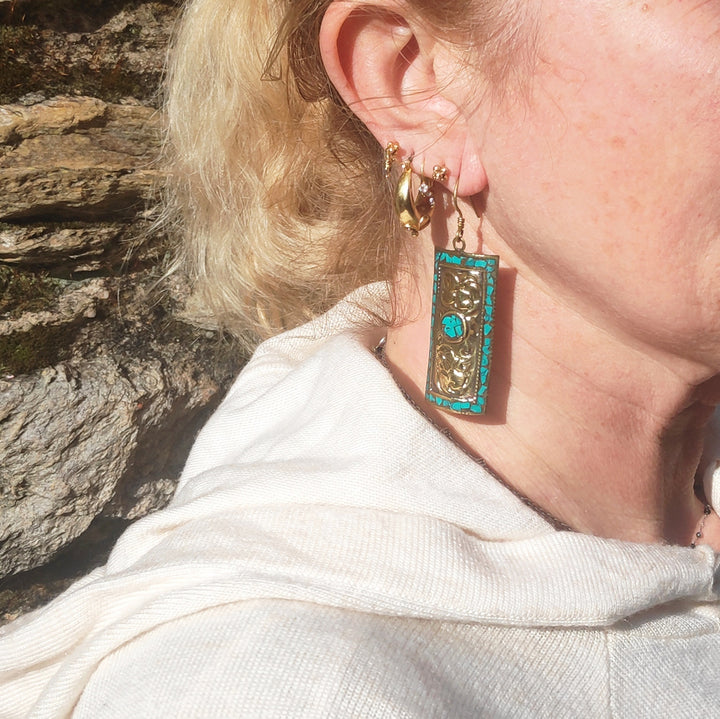 ETHNIC earring | Coral Rectangular Earring | BRASS EARRINGS