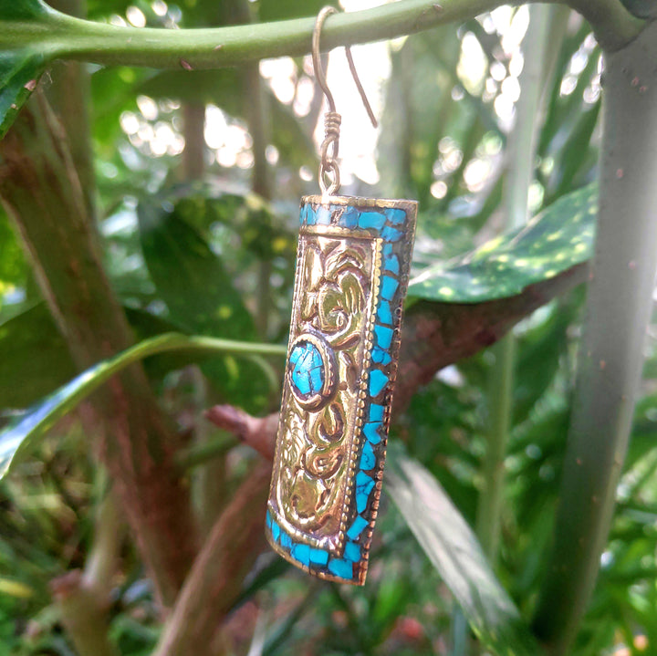 ETHNIC earring | Coral Rectangular Earring | BRASS EARRINGS