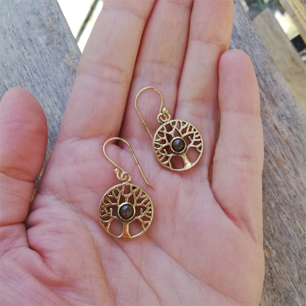 ORECCHINI etnici VIDYA in ottone con pietra | ORECCHINI etnici in ottone | ilmondodiwit.com