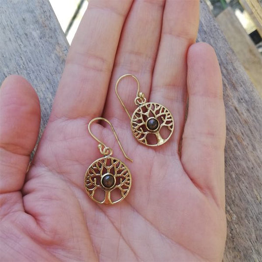 ORECCHINI etnici VIDYA in ottone con pietra | ORECCHINI etnici in ottone | ilmondodiwit.com