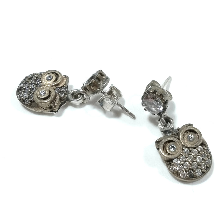 OWL EARRINGS in silver/brass PEARL | ZIRCON ethnic jewellery