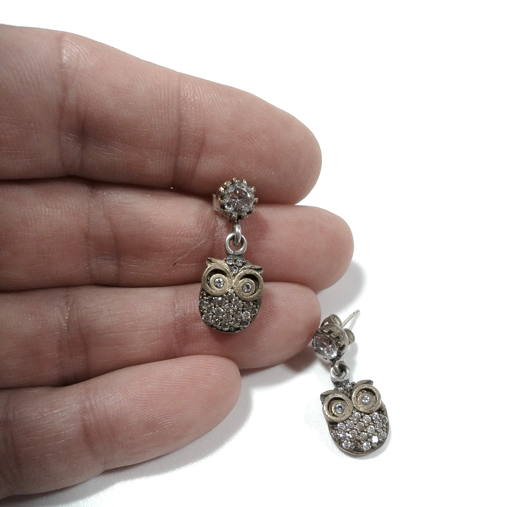 OWL EARRINGS in silver/brass PEARL | ZIRCON ethnic jewellery