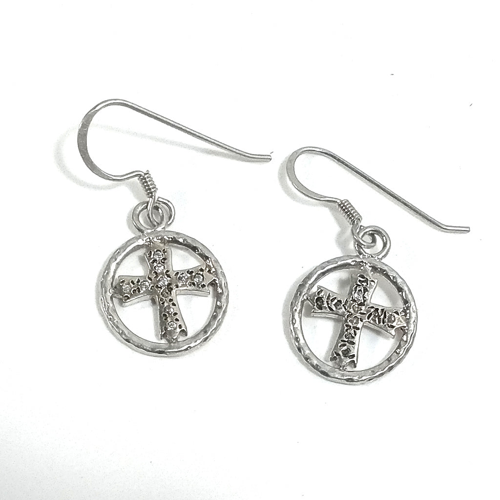 EARRINGS in 925 silver with cross and zircons - GRAL