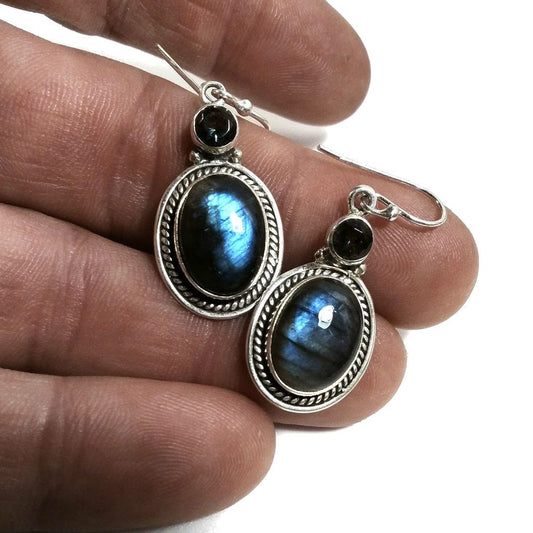 ORECCHINI Argento 925 artigianali Labradorite - Topazio mistico | orecchini etnici