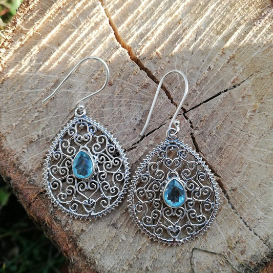 ORECCHINI LALITA in argento 925 con pietra | Orecchini argento con CRISTALLO AZZURRO