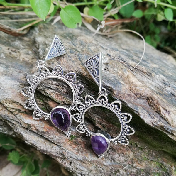 ORECCHINI MAMATA in argento 925 con pietra | Orecchini argento con Pietra di luna o Ametista