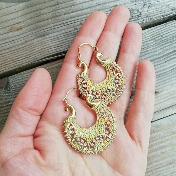 ORECCHINI etnici AAHNA in ottone senza pietra | ORECCHINI etnici in ottone