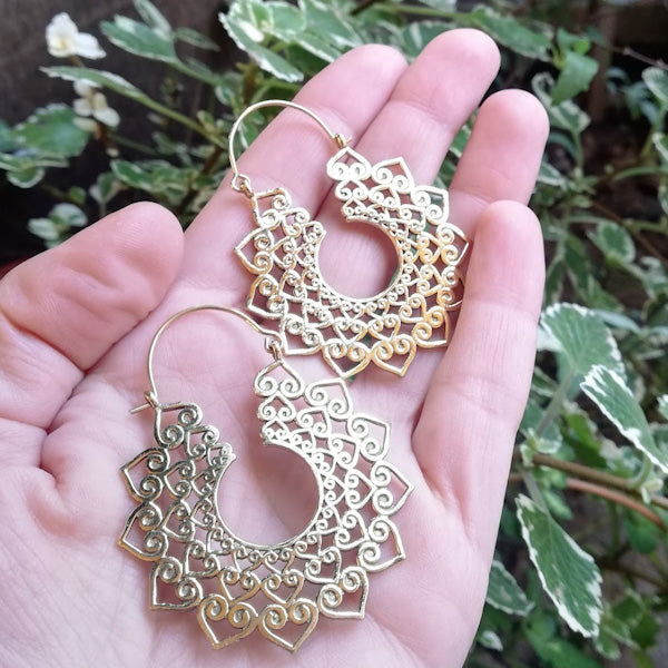 ORECCHINI etnici ARYA in ottone senza pietra | ORECCHINI etnici in ottone