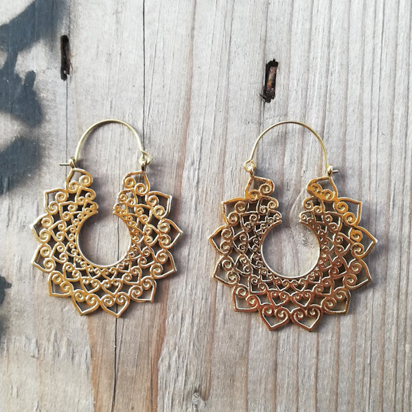 ORECCHINI etnici ARYA in ottone senza pietra | ORECCHINI etnici in ottone