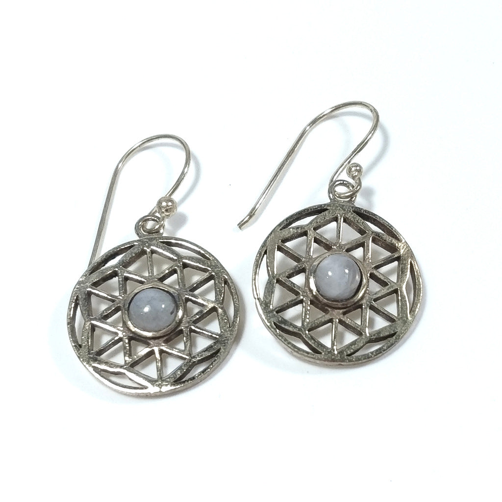 EARRINGS Flower of Life Polished brass EARRINGS Moonstone