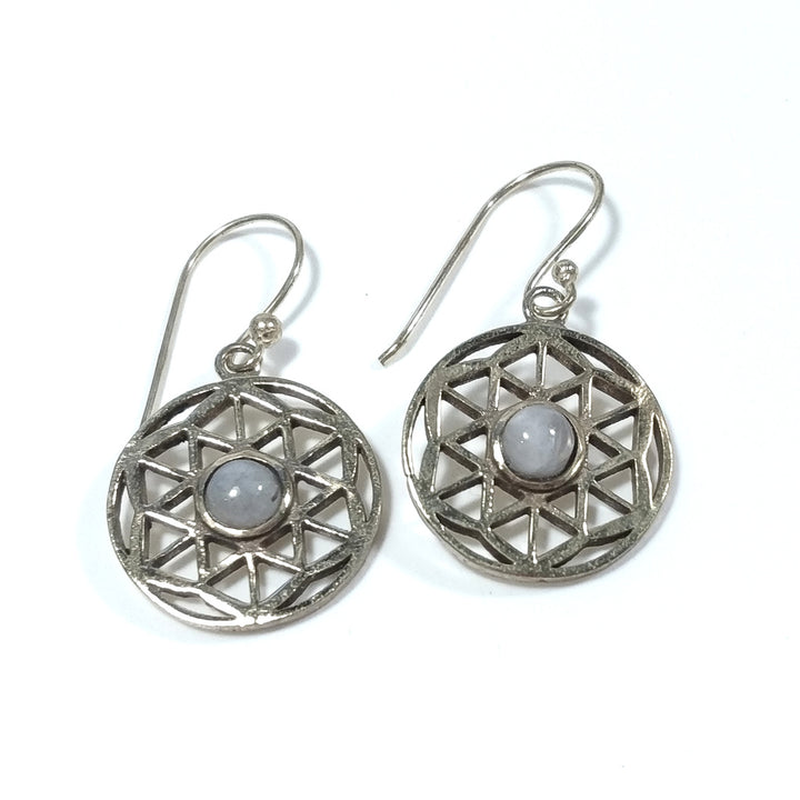 EARRINGS Flower of Life Polished brass EARRINGS Moonstone