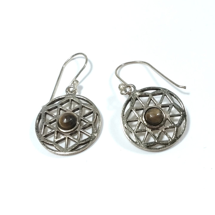 EARRINGS Polished brass EARRINGS Tiger's Eye | Flower of Life