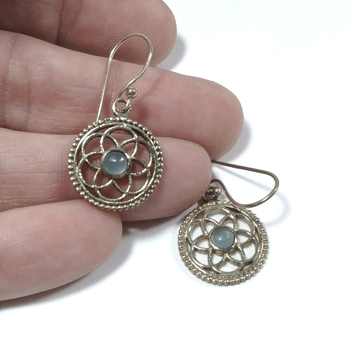 EARRINGS Polished brass EARRINGS Chalcedony | Flower of Life