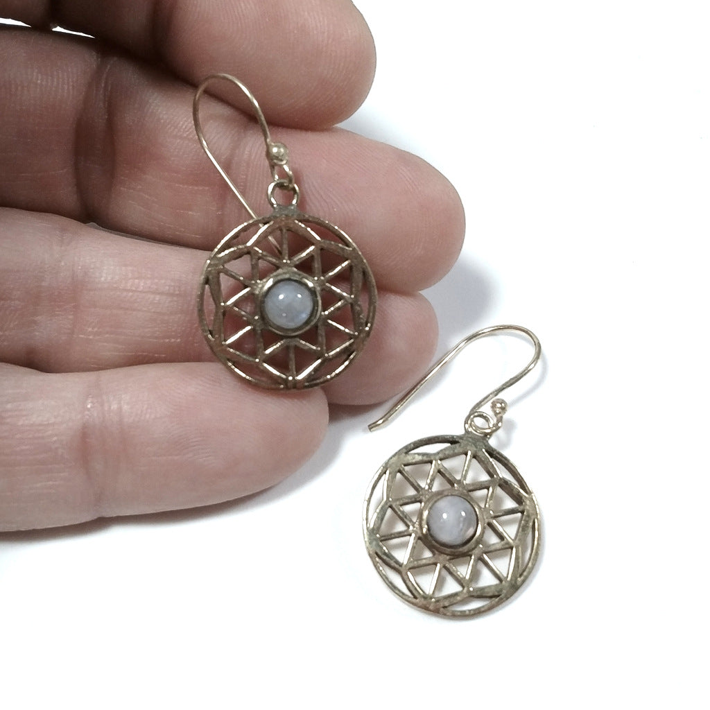 EARRINGS Flower of Life Polished brass EARRINGS Moonstone