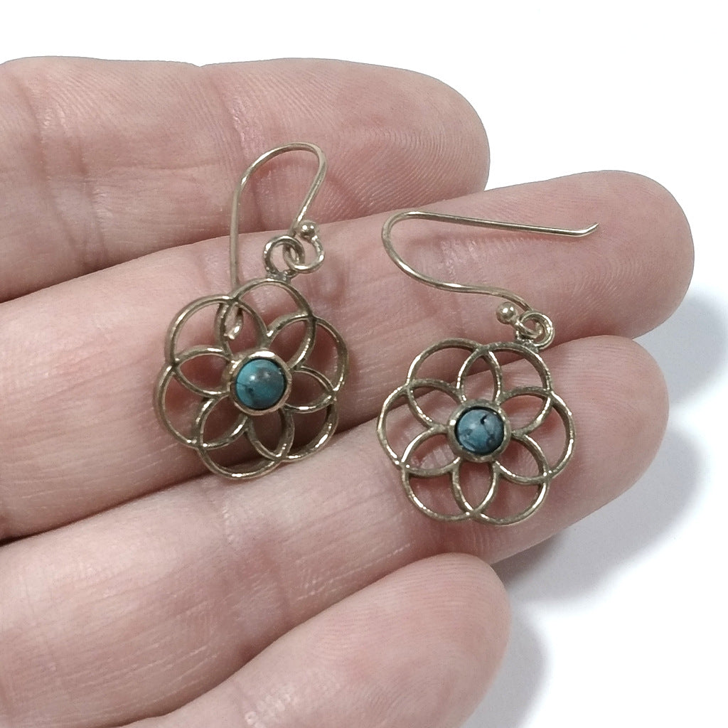 EARRINGS Polished brass EARRINGS Turquoise | Flower of Life