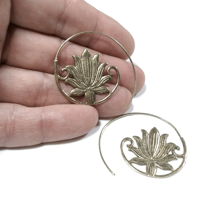 EARRINGS Antique brass EARRINGS | Lotus flower