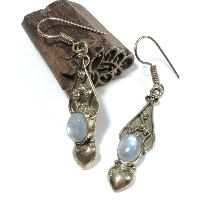 ETHNISCHE OHRRINGE Poliertes Messing OHRRINGE Mondstein | ETHNISCH