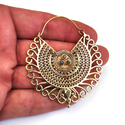 ORECCHINO CERCHIO Ottone lucido - labradorite