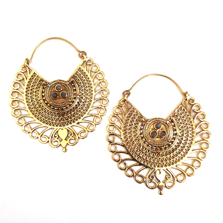 HOOP OHRRING Poliertes Messing Handgefertigte Labradorit-Ohrringe | Kreis