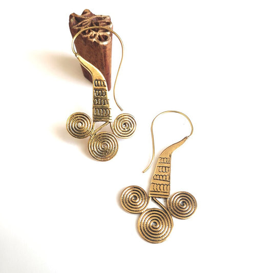 ORECCHINI ETNICI Ottone lucido artigianali - spirali
