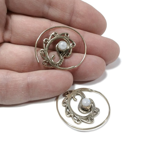 ORECCHINI ETNICI Ottone lucido ORECCHINI Pietra di Luna | Spirale