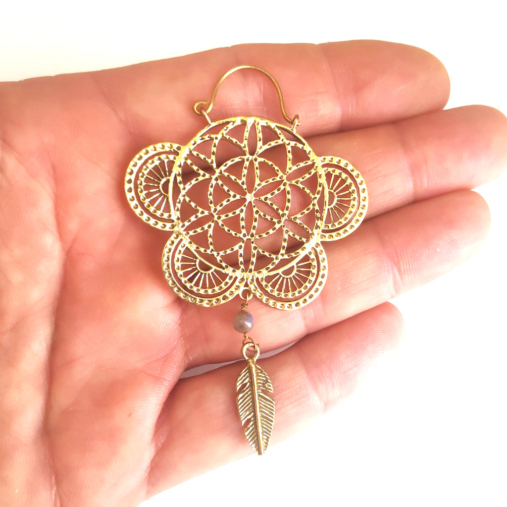 ORECCHINI ETNICI Ottone lucido Orecchini artigianali | Fiore della Vita