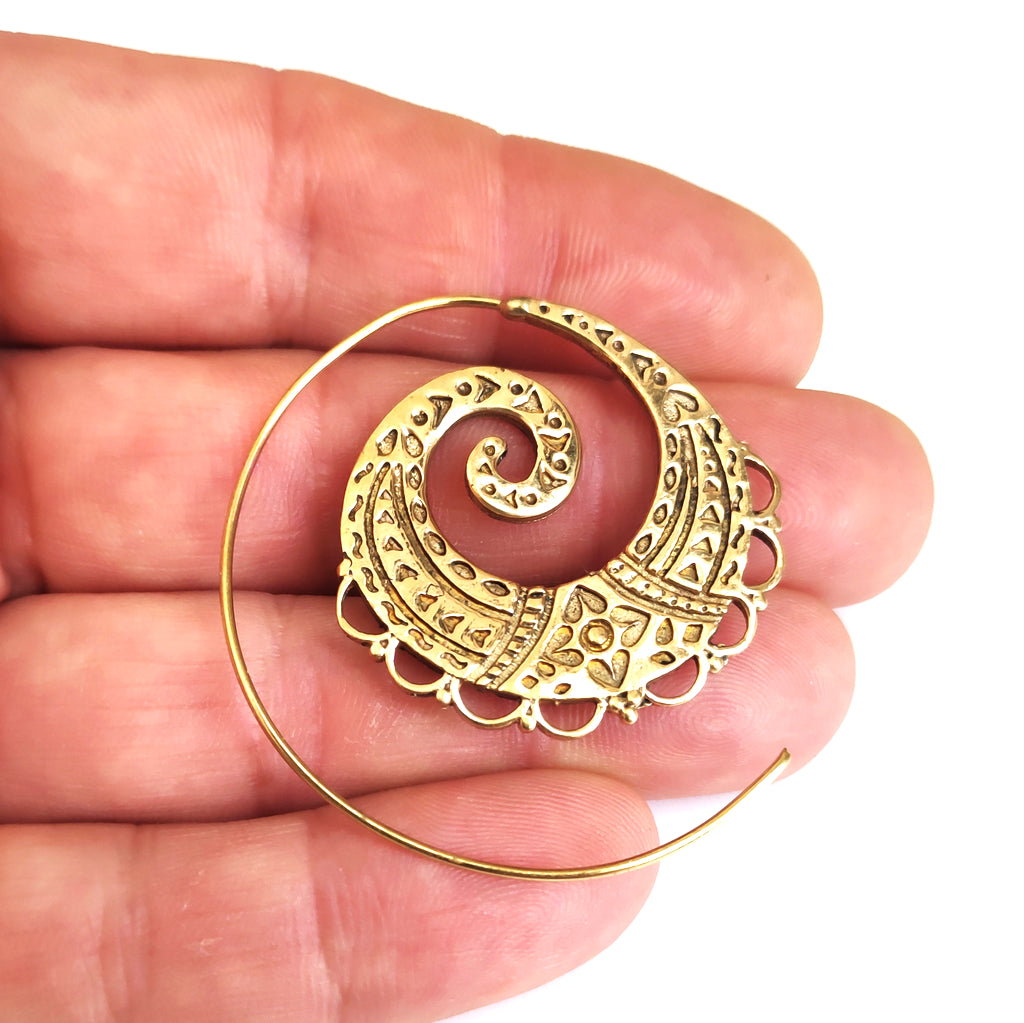 ORECCHINI ETNICI Ottone lucido Orecchini artigianali | Spirale