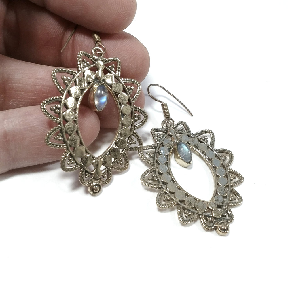 ORECCHINI ETNICI Ottone lucido ORECCHINI Labradorite | ETNICO