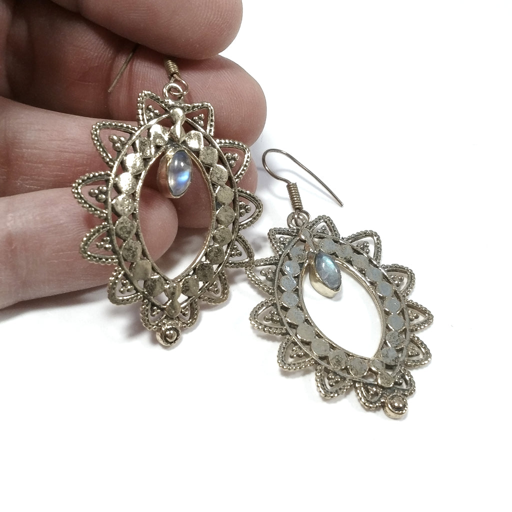 ORECCHINI ETNICI Ottone lucido ORECCHINI Labradorite | ETNICO