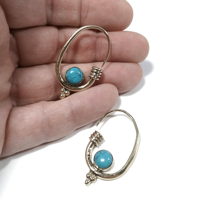ETHNIC EARRINGS Polished brass EARRINGS Turquoise | ETHNIC