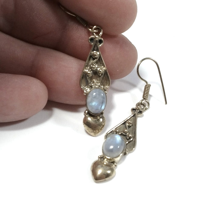 ETHNISCHE OHRRINGE Poliertes Messing OHRRINGE Mondstein | ETHNISCH